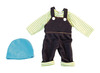 Poppen - kleding - Miniland - herfst/winter - jeansbroek met jas en sjaal, salopette met trui en muts, kleedje met legging en muts - 32 cm - per set