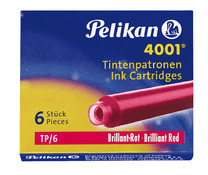 Pen - vulpen - Pelikan 4001 - rood - inktpatronen - set van 6