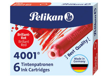 Pen - vulpen - Pelikan 4001 - rood - inktpatronen - set van 6