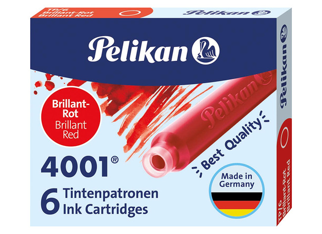 Pen - vulpen - Pelikan 4001 - rood - inktpatronen - set van 6