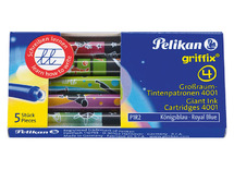 Pen - vulpen - Pelikan Griffix 4 - koningsblauw - inktpatronen - set van 5