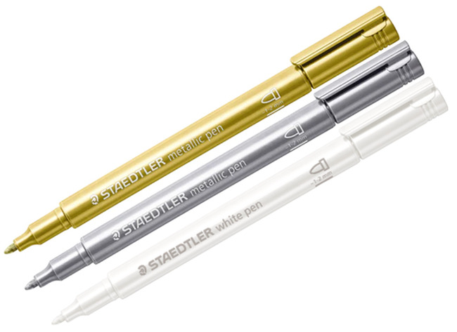 Stift - kleurstift - Staedtler - 1-2 mm - wit, zilver, goud - set van 3