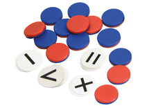 Rekenschijfjes - bewerkingen - tellen en sorteren - tweekleurig - blauw/rood - 2,5 cm diameter - set van 32 assorti