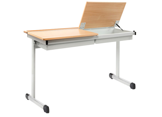 TABLE ELèVES TAURUS, DOUBLE,  RANGEMENT A/CLAPET, H. FIXE, STRUCT. COUL.
