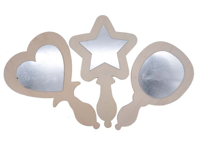 Spiegels - handspiegels - hout - set van 3 assorti