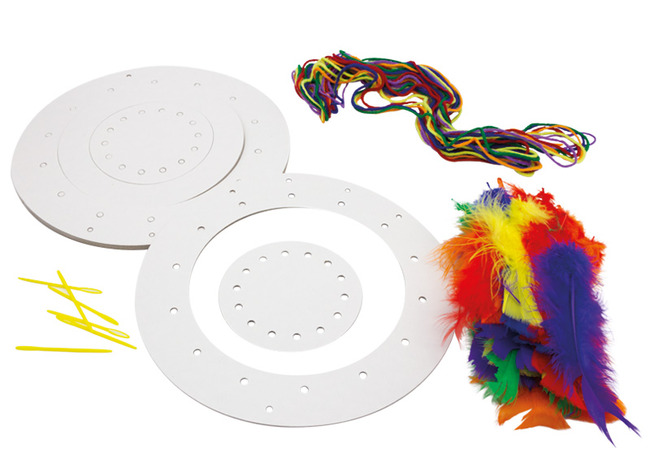 Dromenvanger - karton - met veren - set van 6 assorti