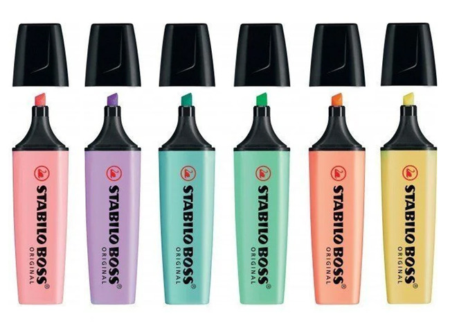 Markeerstiften - fluostiften - Stabilo Boss - pastelkleuren - set van 6