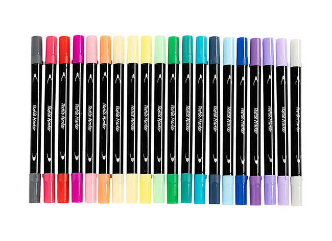 Stiften - textielstiften - dubbele punt - extra kleuren - set van 20 assorti