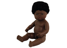 Poppen - babypop - Miniland - met haar - 38 cm - afrikaans - jongen - per stuk
