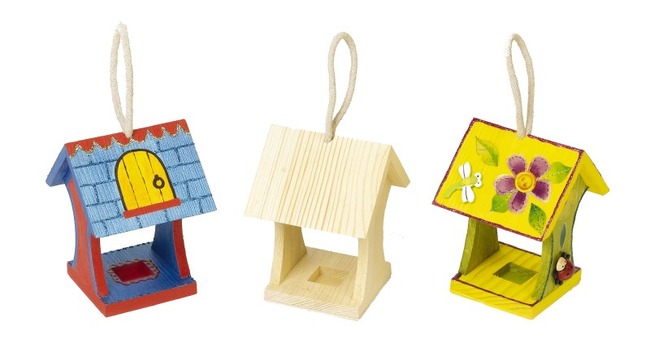 Hout - vogelhuisjes - klein - blanco - set van 6