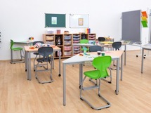Tafel - Driehoek - 113 cm x 80 cm x 64 cm - onderstel ral 4003 (roze) - blad beuk - per stuk