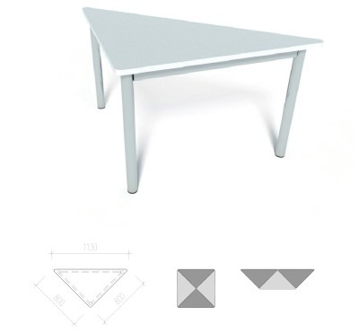 Tafel - Driehoek - 113 cm x 80 cm x 52 cm - onderstel ral 5014 (grijsblauw) - blad beuk - per stuk