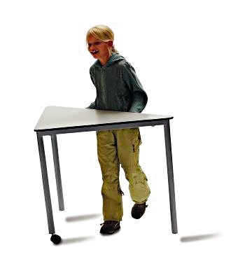 Tafel - Driehoek - 113 cm x 80 cm x 52 cm - onderstel ral 1018 (geel) - blad beuk - per stuk