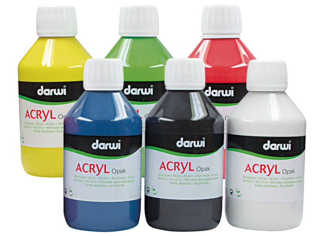 Verf - acrylverf - Darwi Acryl Opak - 6 x 250 ml - basiskleuren - set van 6 assorti