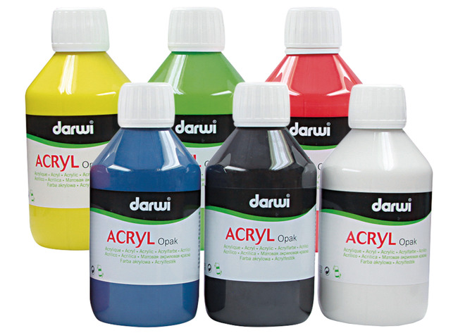 Verf - acrylverf - Darwi - opak - 6 x 250 ml - basiskleuren - set van 6 assorti