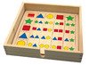 Denkspel - houten kist met 4 spelborden - diagrammen - kleuren en begrippen, situaties en posities - per spel