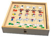 Denkspel - houten kist met 4 spelborden - diagrammen - situaties en posities - per spel
