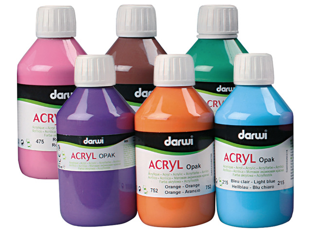 Acrylverf - Darwi Opak - Supplementaire Kleuren - 6 X 250 Ml