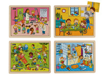 Puzzel - themapuzzel - leefwereld - 9 stukjes per puzzel - hout - set van 4 assorti