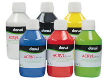 Verf - acrylverf - Darwi Brillant - glanzend - 6 x 250 ml - basiskleuren - set van 6 assorti