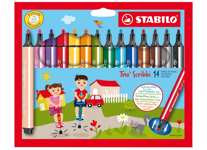 Stiften - kleurstiften Stabilo Trio Scribbi - driekantig - set van 14 assorti - Baert