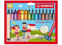 Stiften - kleurstiften - Stabilo Trio Scribbi - driekantig - 2 mm - set van 14 assorti