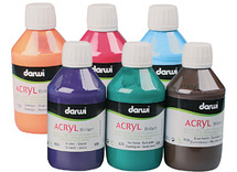 Verf - acrylverf - Darwi Brillant - glanzend - 6 x 250 ml - aanvullende kleuren - set van 6 assorti