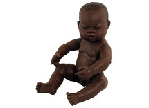Poppen - babypop - Miniland - zonder haar - 40 cm - afrikaans - jongen - per stuk