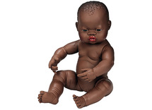 Poppen - babypop - Miniland Newborn Doll - zonder haar - 40 cm - meisje - afrikaans - per stuk