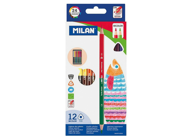 Potloden - kleurpotloden - Milan Bicolor - driehoekig - dun - tweekleurig - set van 12