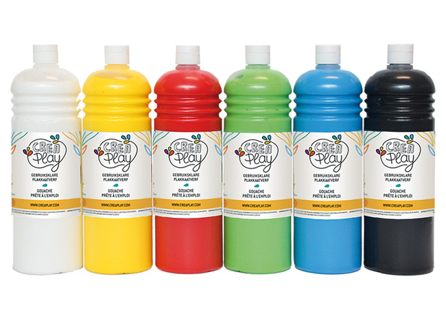 Verf - plakkaatverf - Creaplay - 6 x 1 l - basiskleuren - set van 6 assorti