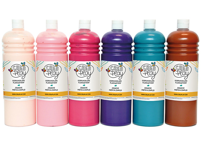 Verf - plakkaatverf - Creaplay - 6 x 1 l - aanvullende kleuren - set van 6 assorti