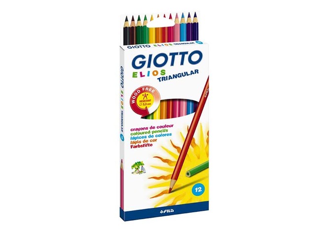 Potloden - kleurpotloden - Giotto Elios - driehoekig - etui - set van 12 assorti
