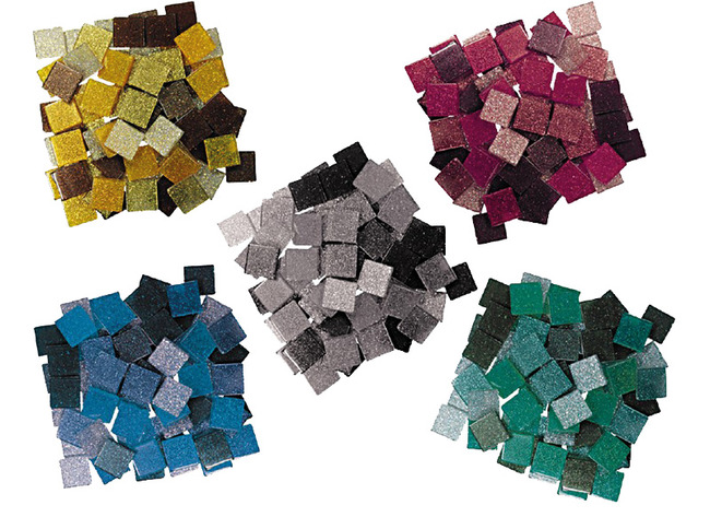 Decoratie - steentjes - mozaïek - glitterkleur - verschillende kleuren - set van 5 X 190 assorti