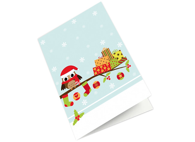 Nieuwjaarsbrief - 16 x 23 cm - kerstuil met cadeautjes - per stuk