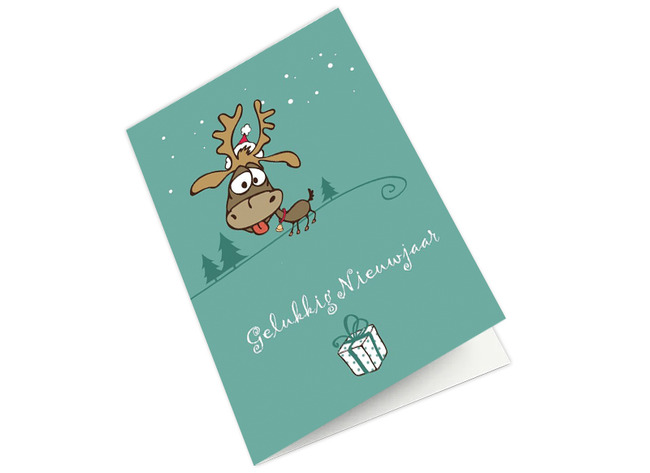 Nieuwjaarsbrief - 16 x 23 cm - gek rendier - per stuk