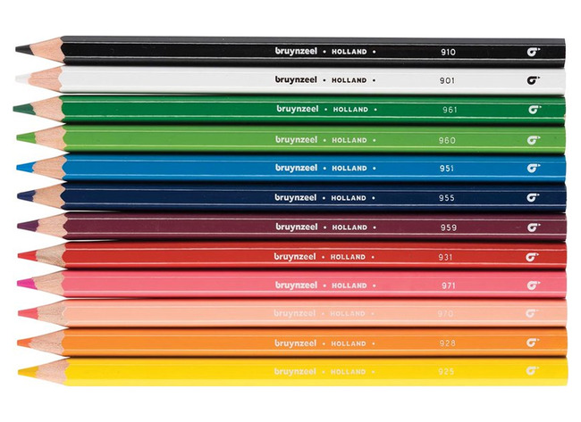 Potloden - kleurpotloden - Bruynzeel Mega - zeshoekig - dik - etui - set van 12
