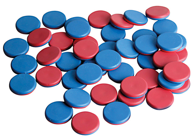 Rekenschijfjes - tellen en sorteren - tweekleurig - blauw/rood - 2,5 cm diameter - set van 50 assorti