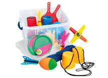 Speelkoffer - bewegen - loopklossen - werpspel - springtouw - bal - per set