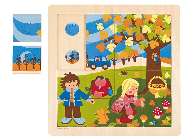 Puzzel - deel en geheel - seizoen herfst - 16 stukjes - hout - per stuk