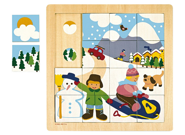 Puzzel - deel en geheel - seizoen winter - 16 stukjes - hout - per stuk