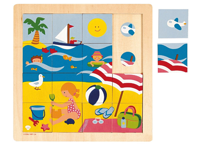 Puzzel - deel en geheel - seizoen zomer - 16 stukjes - hout - per stuk