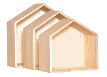 Wandplanken - huisjes - hout - set van 3
