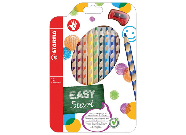 Potloden - kleurpotloden - Stabilo EASYcolors - driehoekig - dik - etui - rechtshandig - set van 12 assorti