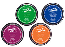 Inktkussens - stempels - Stampo'minos - 8 cm diameter - groen, blauw, paars, oranje - set van 4 assorti