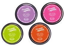Inktkussens - stempels - Stampo'minos - 8 cm diameter - lime, hazelnoot, paars, fuchsia - set van 4 assorti