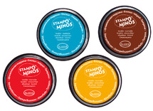 Inktkussens - stempels - Stampo'minos - 8 cm diameter - turkoois, bruin, geel, rood - set van 4 assorti