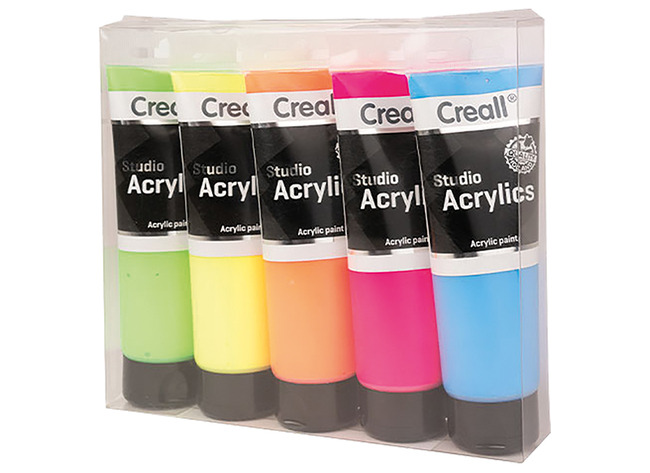 Verf - acrylverf - Creall Studio - fluor - tubes - 120 ml - set van 5 assorti