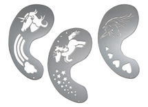Schmink - sjablonen - MiKimFX Facepainting stencil Set 5 - sierlijke eenhoorn, regenboog, sterren - herbruikbaar - set van 3 assorti
