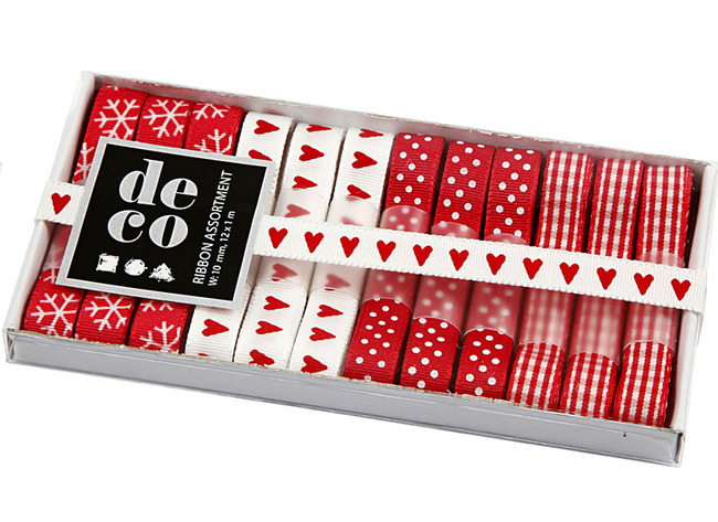 Lint - cadeaulint - stof - rode kleuren en patronen - valentijn - set van 12 assorti